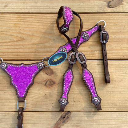 Purple Glitter Alligator Western Headstall and Breast Collar Set