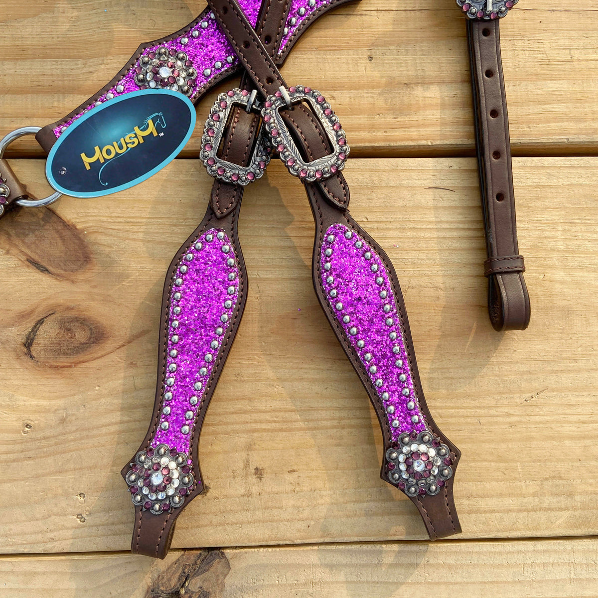 Purple Glitter Alligator Western Headstall and Breast Collar Set
