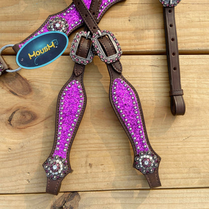 Purple Glitter Alligator Western Headstall and Breast Collar Set