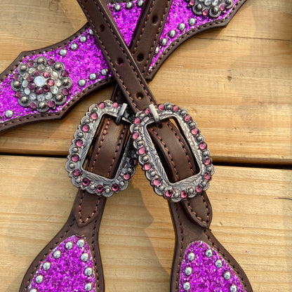 Purple Glitter Alligator Western Headstall and Breast Collar Set