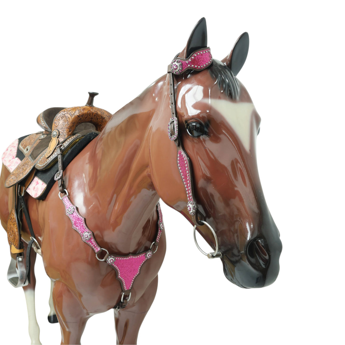 Hot Pink Glitter Western Horse Tack Set with Bling Conchos and Silver Studs