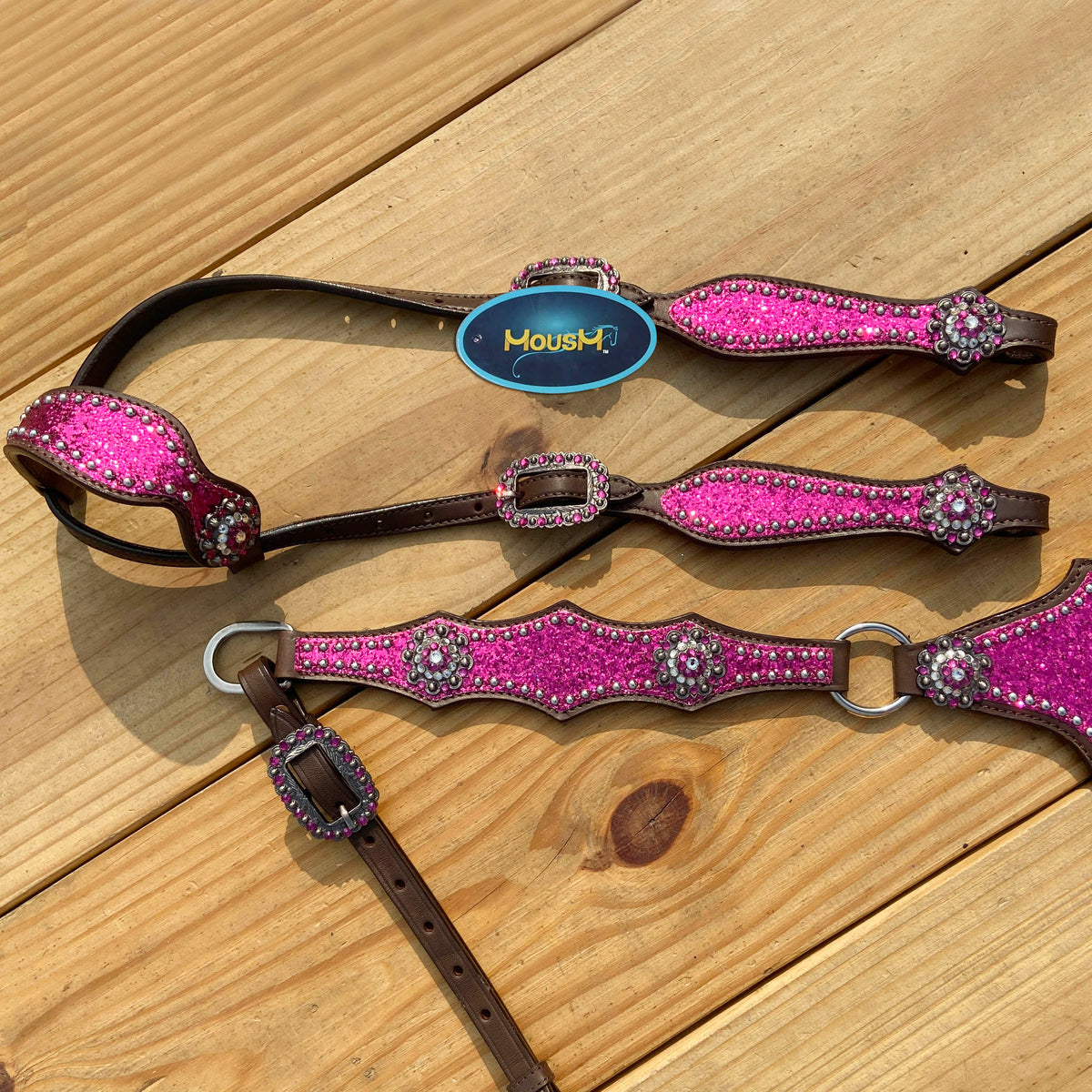 Hot Pink Glitter Western Horse Tack Set with Bling Conchos and Silver Studs