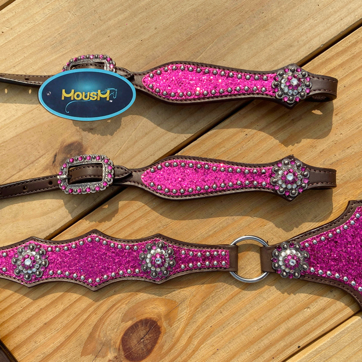 Hot Pink Glitter Western Horse Tack Set with Bling Conchos and Silver Studs