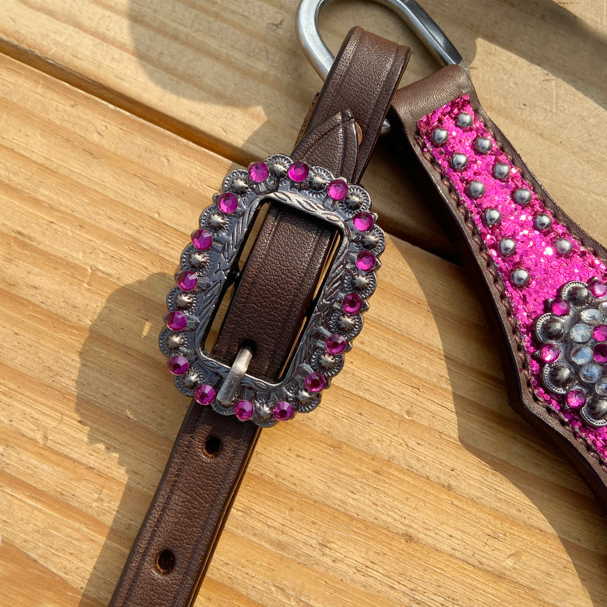 Hot Pink Glitter Western Horse Tack Set with Bling Conchos and Silver Studs