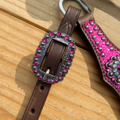 Hot Pink Glitter Western Horse Tack Set with Bling Conchos and Silver Studs