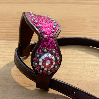Hot Pink Glitter Western Horse Tack Set with Bling Conchos and Silver Studs