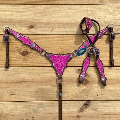 Hot Pink Glitter Western Horse Tack Set with Bling Conchos and Silver Studs