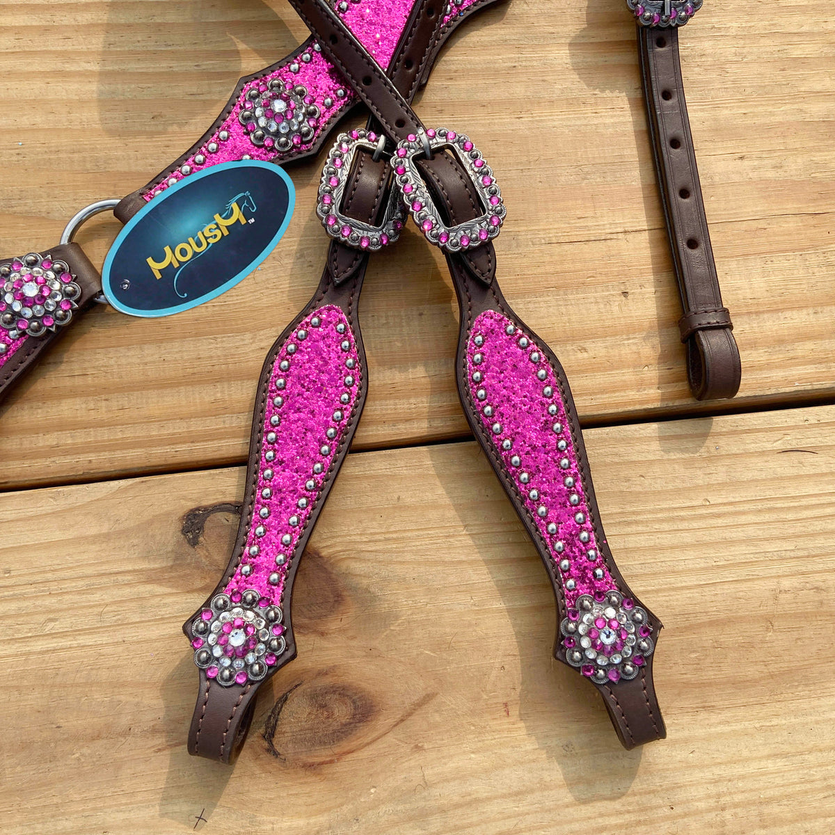 Hot Pink Glitter Western Horse Tack Set with Bling Conchos and Silver Studs