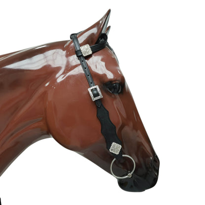 Western Leather Headstall and Breast Collar tack Set decorated with Plain black  leather