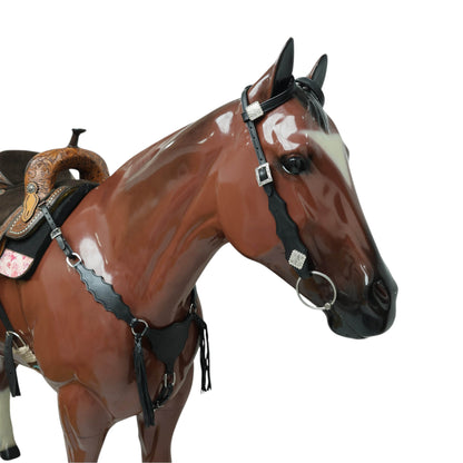 Western Leather Headstall and Breast Collar tack Set decorated with Plain black  leather