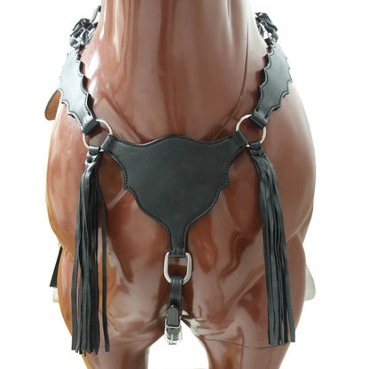 Western Leather Headstall and Breast Collar tack Set decorated with Plain black  leather
