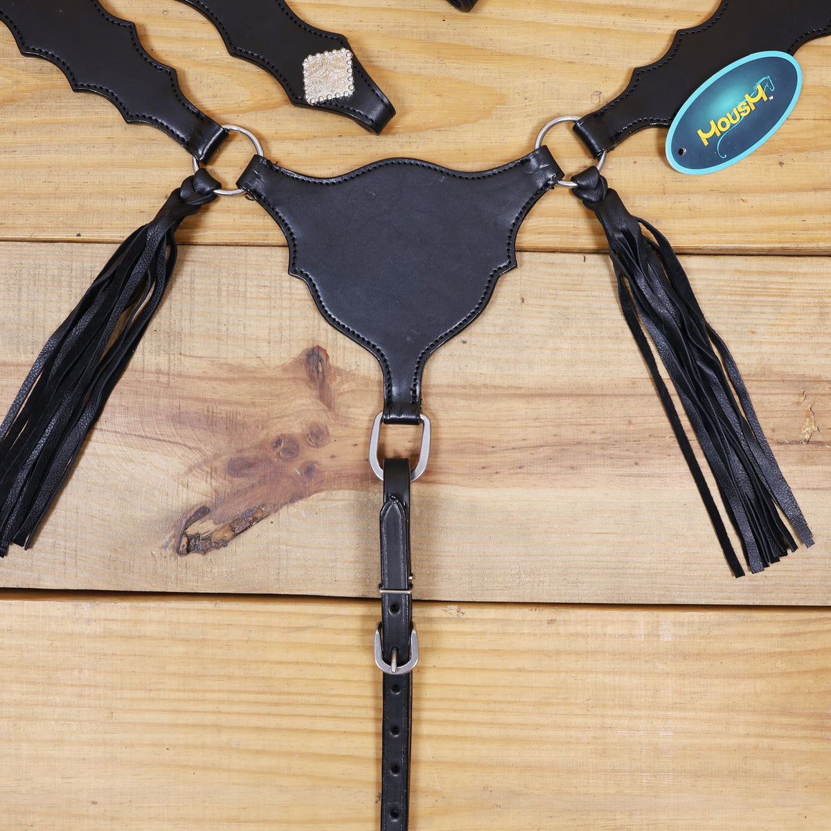 Western Leather Headstall and Breast Collar tack Set decorated with Plain black  leather