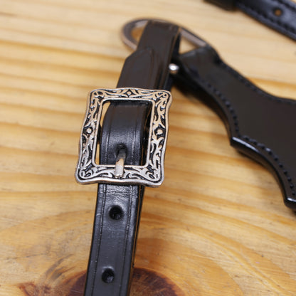 Western Leather Headstall and Breast Collar tack Set decorated with Plain black  leather