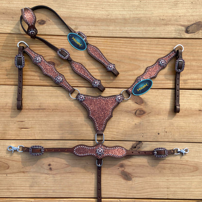 Mocha Glitter Alligator Western Horse Tack Set with Rhinestone Conch