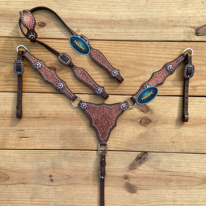 Mocha Glitter Alligator Western Horse Tack Set with Rhinestone Conch