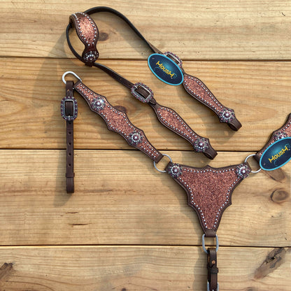 Mocha Glitter Alligator Western Horse Tack Set with Rhinestone Conch