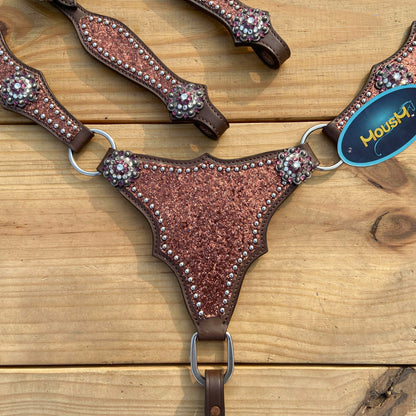 Mocha Glitter Alligator Western Horse Tack Set with Rhinestone Conch