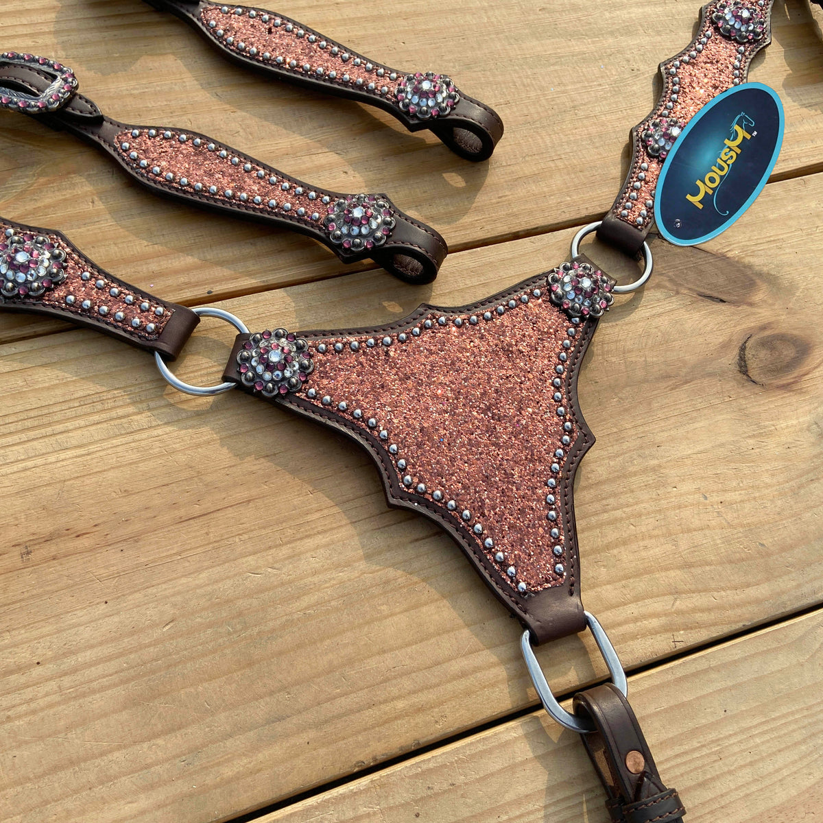 Mocha Glitter Alligator Western Horse Tack Set with Rhinestone Conch