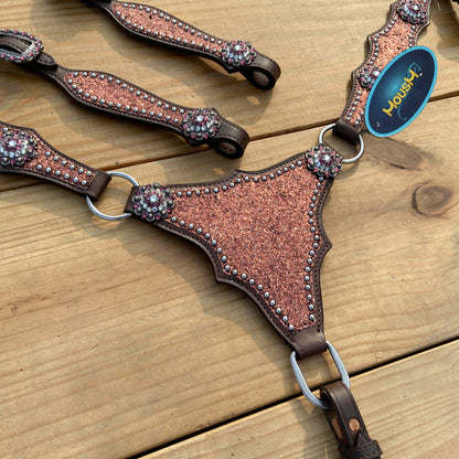Mocha Glitter Alligator Western Horse Tack Set with Rhinestone Conch