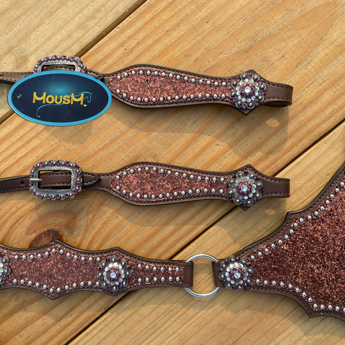 Mocha Glitter Alligator Western Horse Tack Set with Rhinestone Conch