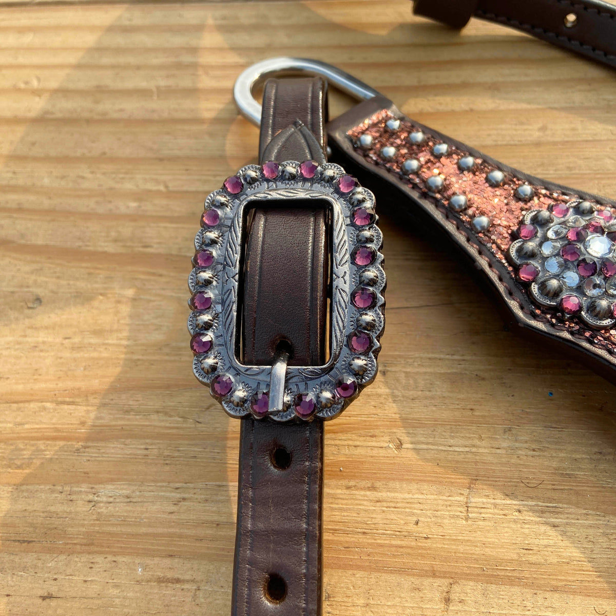 Mocha Glitter Alligator Western Horse Tack Set with Rhinestone Conch