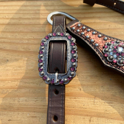 Mocha Glitter Alligator Western Horse Tack Set with Rhinestone Conch