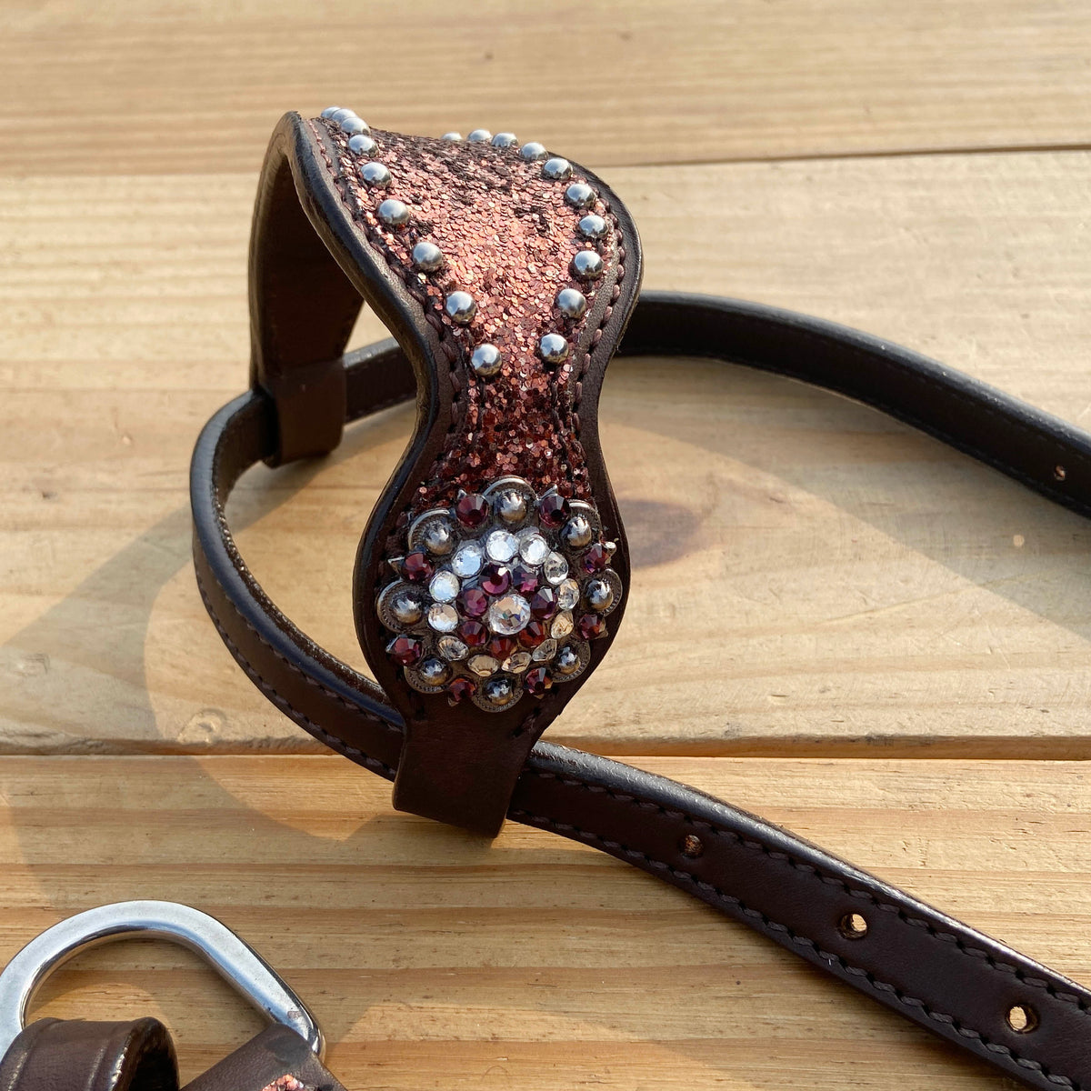 Mocha Glitter Alligator Western Horse Tack Set with Rhinestone Conch