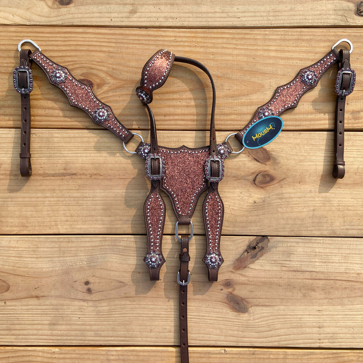 Mocha Glitter Alligator Western Horse Tack Set with Rhinestone Conch