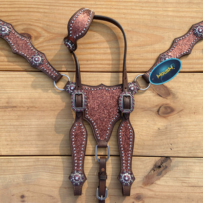 Mocha Glitter Alligator Western Horse Tack Set with Rhinestone Conch