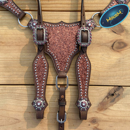 Mocha Glitter Alligator Western Horse Tack Set with Rhinestone Conch