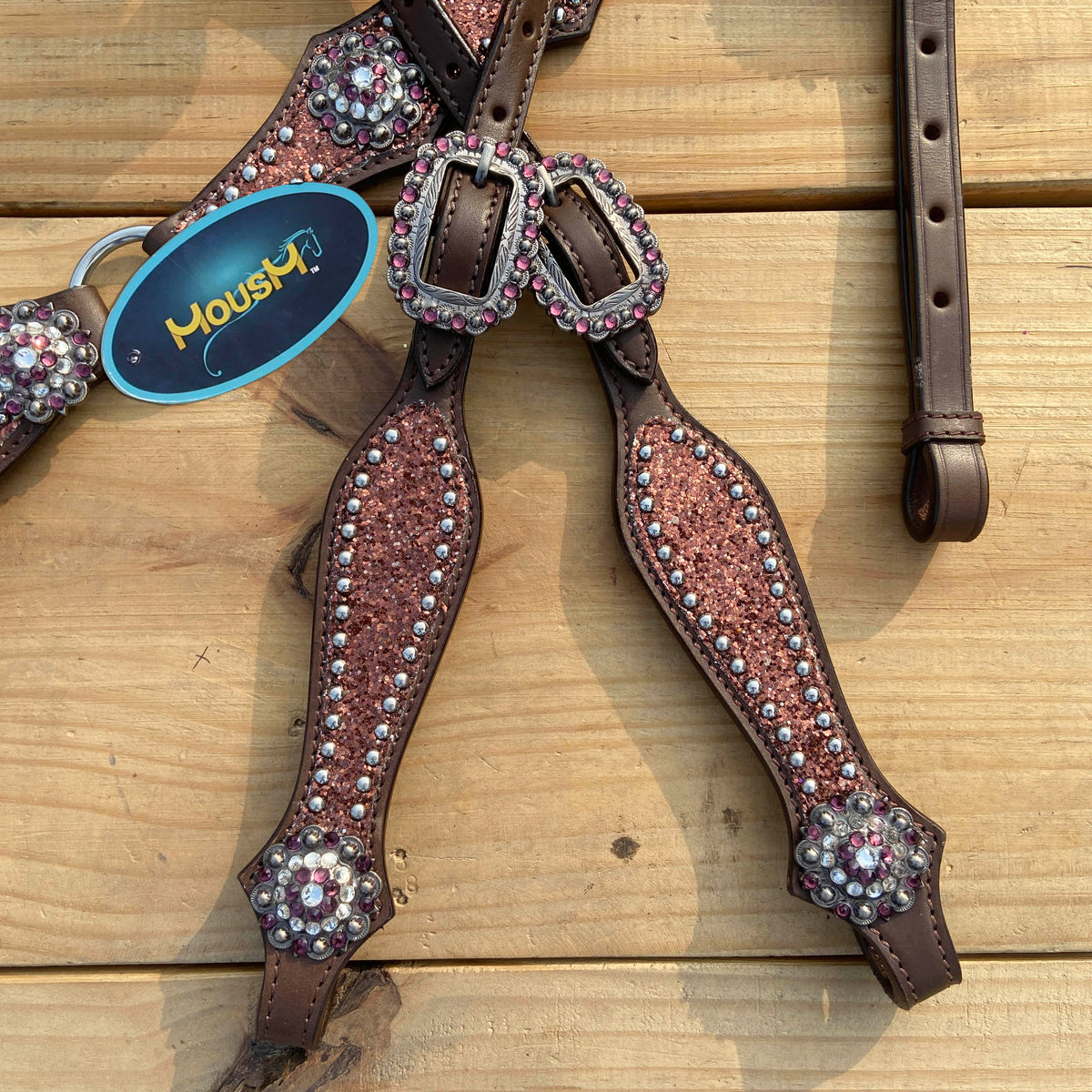 Mocha Glitter Alligator Western Horse Tack Set with Rhinestone Conch