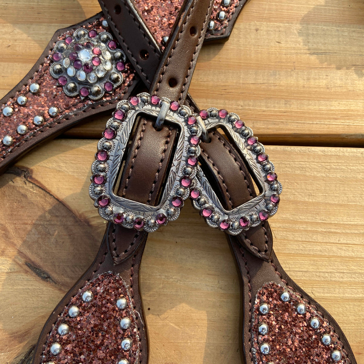 Mocha Glitter Alligator Western Horse Tack Set with Rhinestone Conch