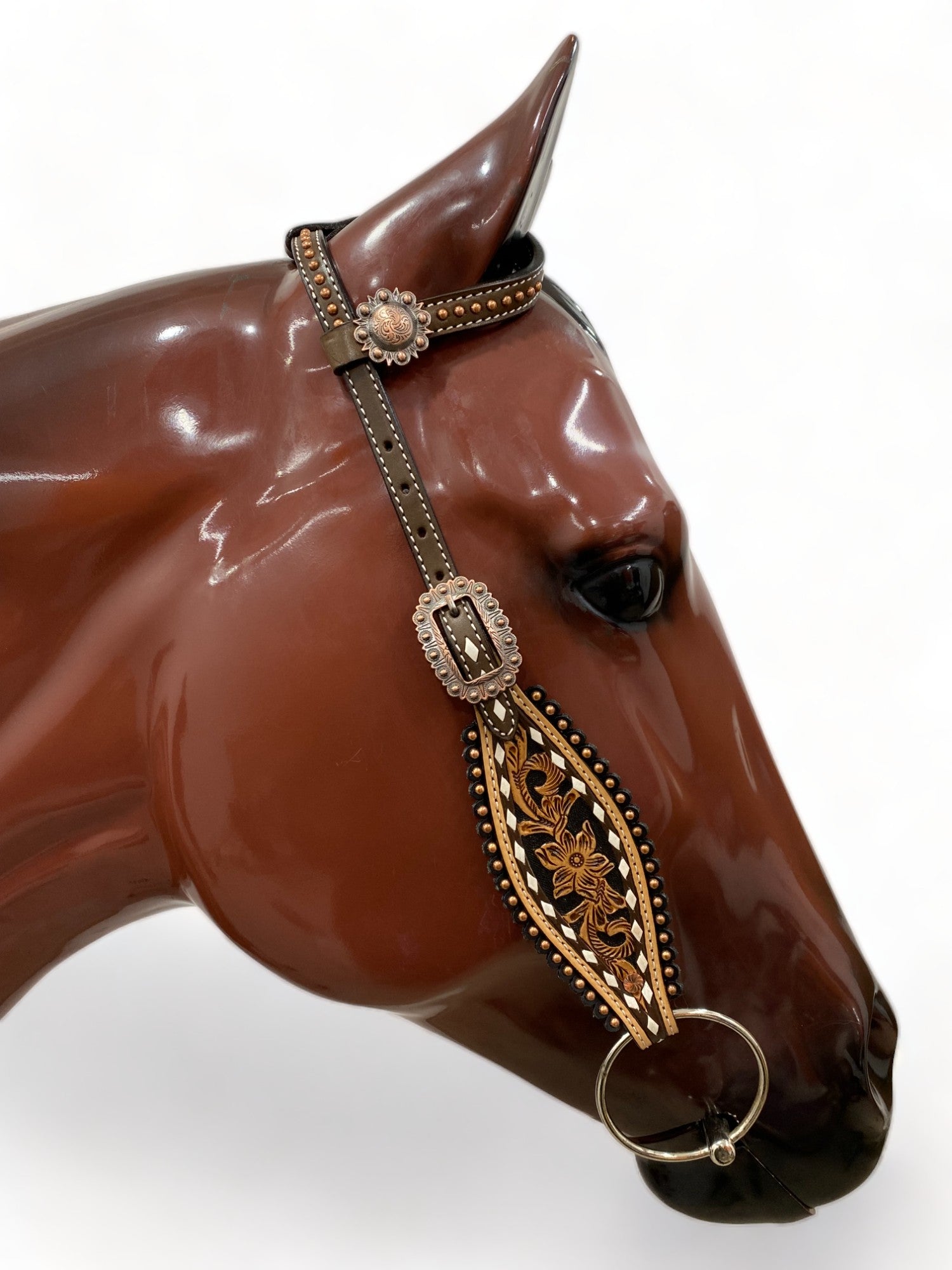 MOUSM Western Horse Tack Collection – Western Bridles and Headstalls Decorated with Hand-Tooled Flower Carving with Nickel Studs, Conchos &amp; Rawhide Braiding
