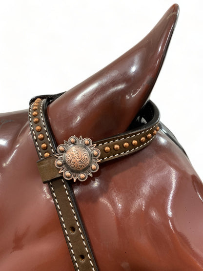 MOUSM Western Horse Tack Collection – Western Bridles and Headstalls Decorated with Hand-Tooled Flower Carving with Nickel Studs, Conchos &amp; Rawhide Braiding