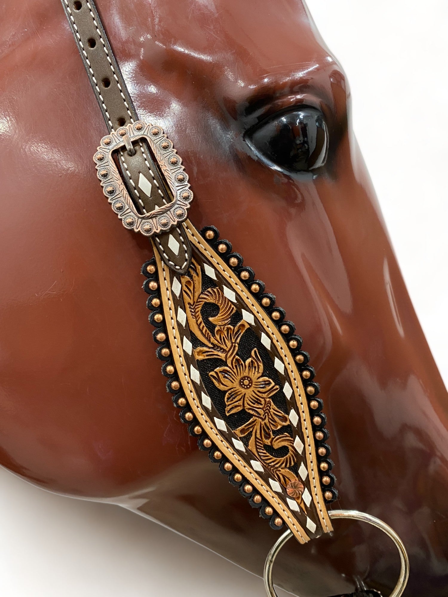 MOUSM Western Horse Tack Collection – Western Bridles and Headstalls Decorated with Hand-Tooled Flower Carving with Nickel Studs, Conchos &amp; Rawhide Braiding