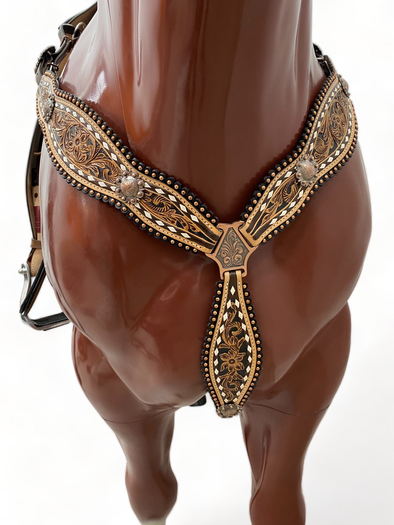 MOUSM Western Horse Tack Collection – Western Bridles and Headstalls Decorated with Hand-Tooled Flower Carving with Nickel Studs, Conchos &amp; Rawhide Braiding