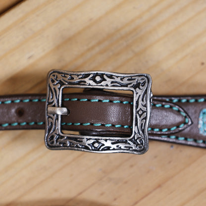 Western Leather Headstall &amp; Breast Collar Set – Turquoise Steer Embossed Leather Patch