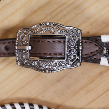 Western Leather Headstall &amp; Breast Collar Set – Navy &amp; Black Aztec Embossed Leather