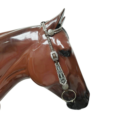 Western Leather Headstall &amp; Breast Collar Set – Navy &amp; Black Aztec Embossed Leather