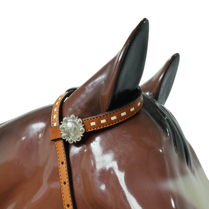 Western Leather Headstall &amp; Breast Collar Set – Grey &amp; Black Flower Embossed Leather
