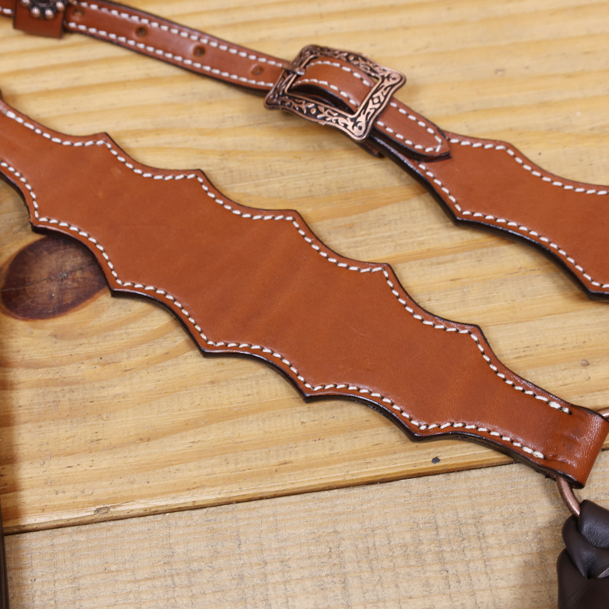 Western Leather Headstall and Breast Collar tack Set decorated with Plain tan leather