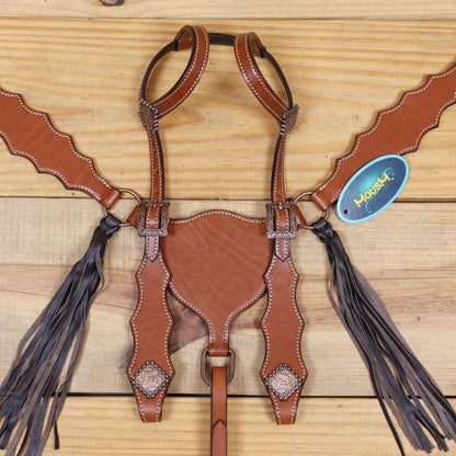 Western Leather Headstall and Breast Collar tack Set decorated with Plain tan leather