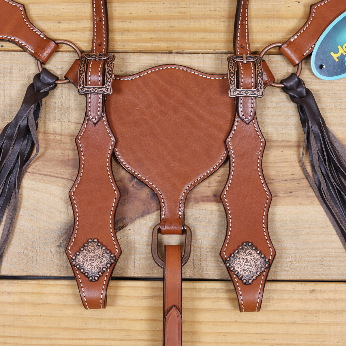 Western Leather Headstall and Breast Collar tack Set decorated with Plain tan leather