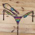 gladiator-style breast collar with silver studs and colorful halloween print