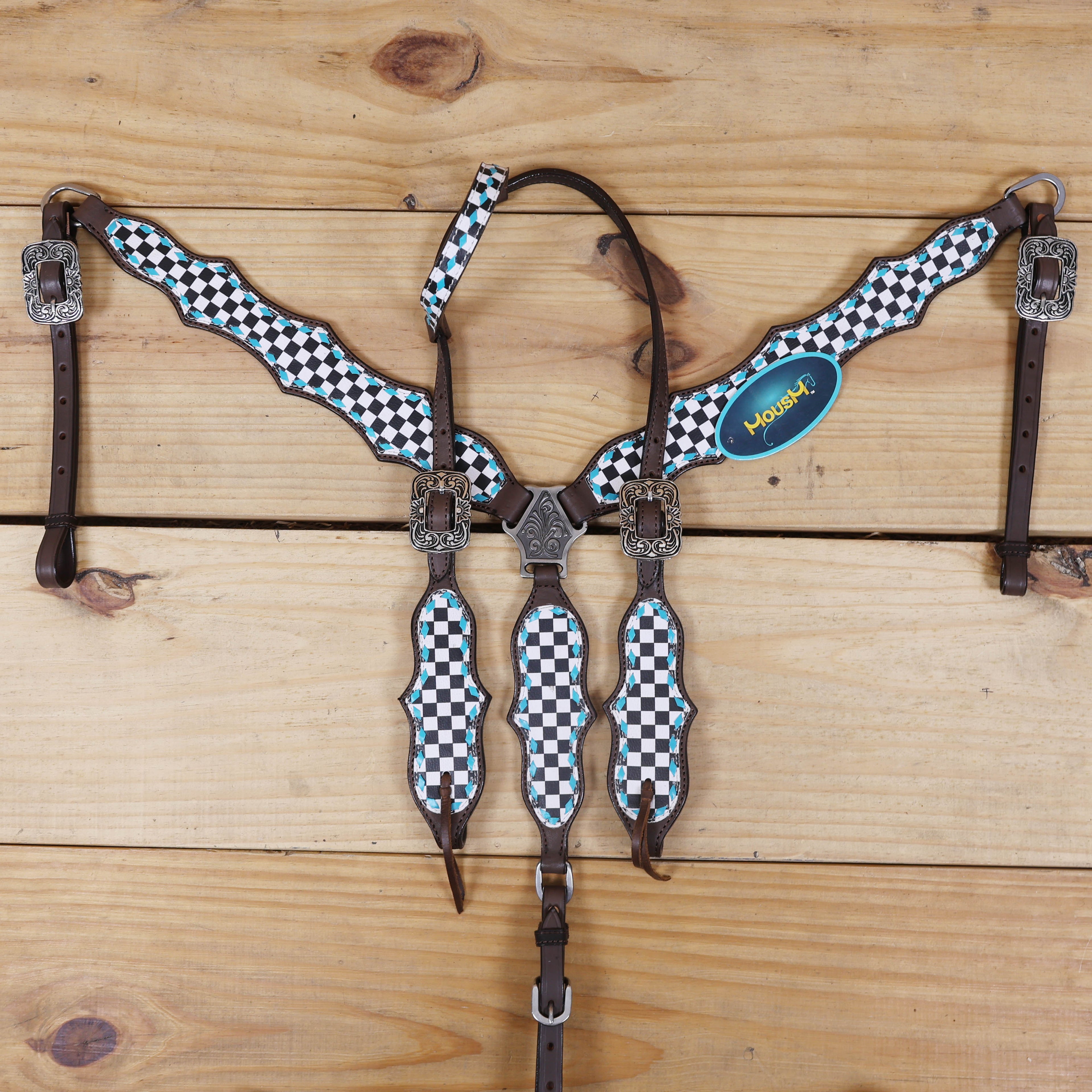 Premium Western leather headstall and breast collar with genuine Argentina cow leather