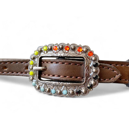 MOUSM Argentina Cow Leather Headstall &amp; Breast Collar with Wither Strap – Western Horse Tack Set with Turquoise &amp; Red Beaded Aztec Pattern and Rhinestones Conchos