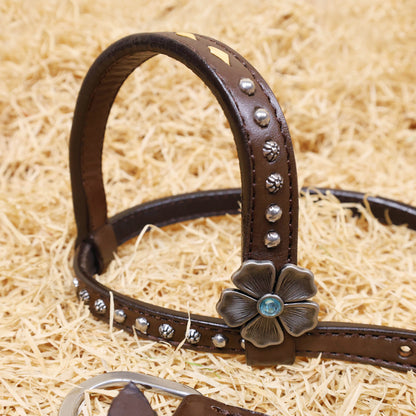 MOUSM Argentina Cow Leather Headstall and Breast Collar Set, Western Bridle Sets Hand-Carved Floral &amp; Geometric Detailing with Golden Rawhide Braiding