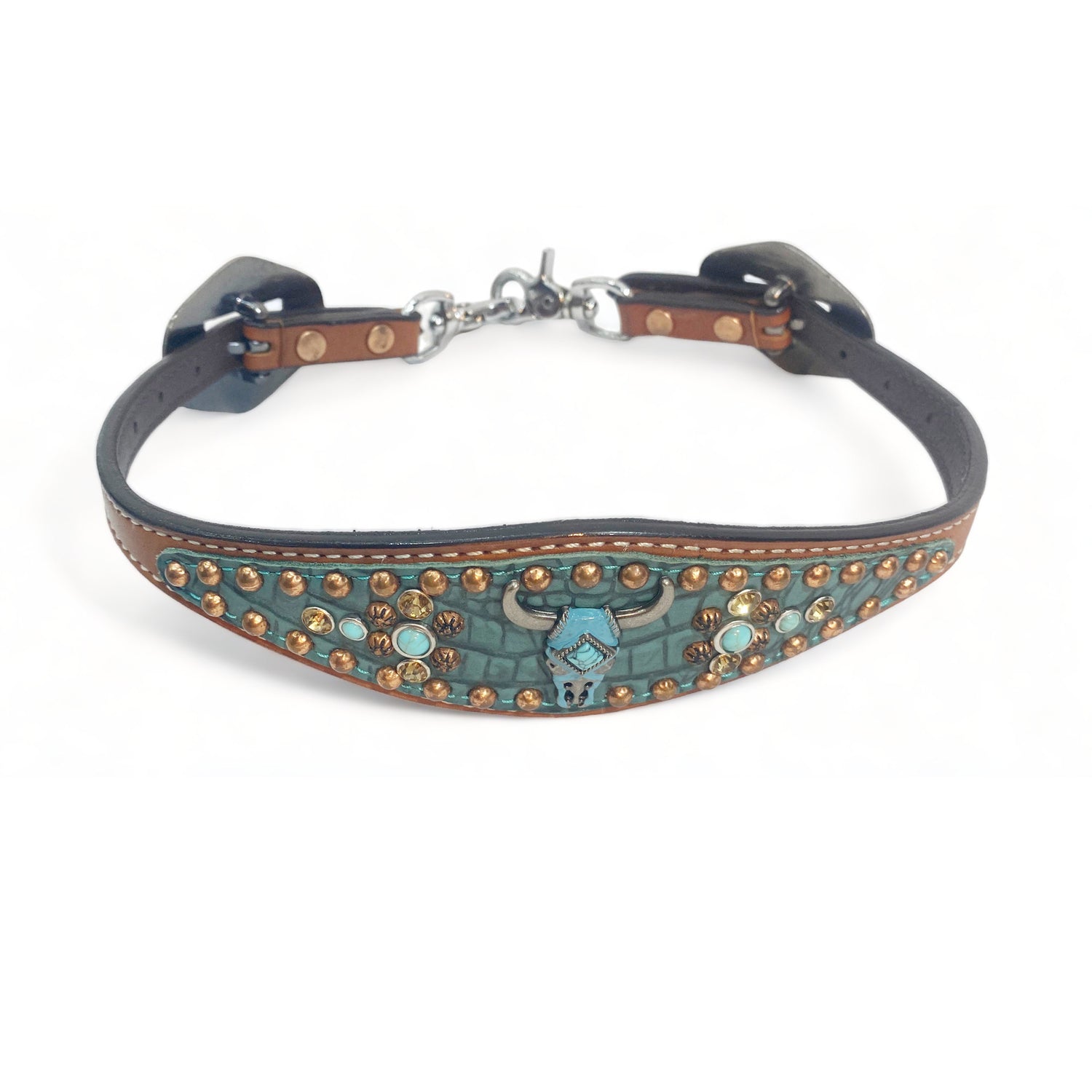 MOUSM Western Wither Strap – Stylish Horse Tack Accessory with Turquoise Alligator Print, Copper Studs &amp; Turquoise Bullhead Logo