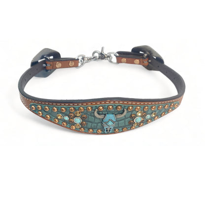 MOUSM Western Wither Strap – Stylish Horse Tack Accessory with Turquoise Alligator Print, Copper Studs &amp; Turquoise Bullhead Logo