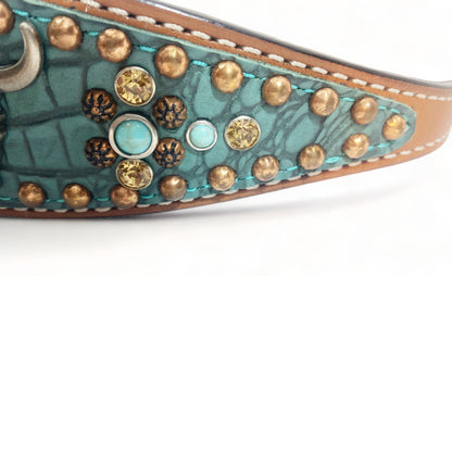 MOUSM Western Wither Strap – Stylish Horse Tack Accessory with Turquoise Alligator Print, Copper Studs &amp; Turquoise Bullhead Logo